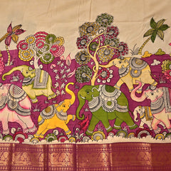 Vaibhavi – Mangalagiri Silk Pen Kalamkari Saree in Violet with Mythical Motifs