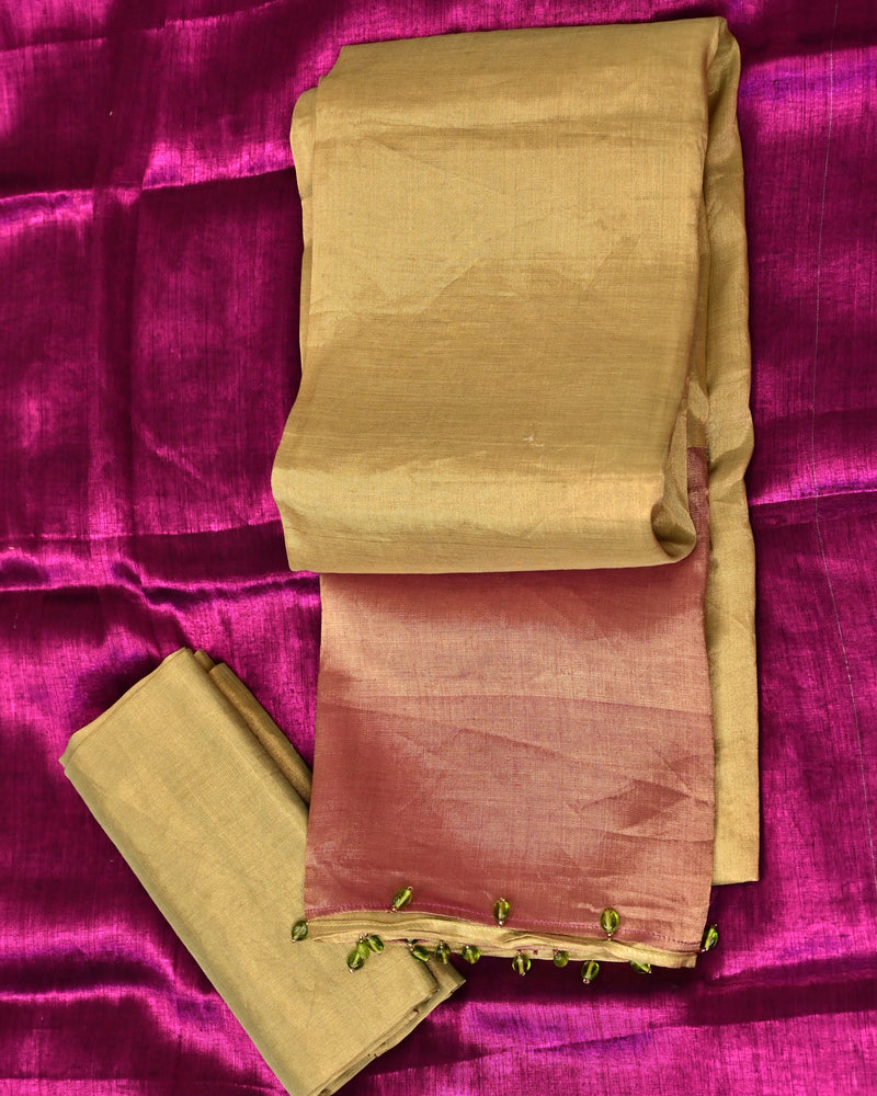 Prakriti – Pure Tissue Saree in Sage Green with Pink Contrast