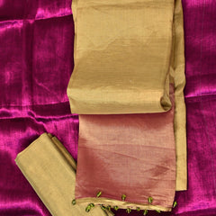 Prakriti – Pure Tissue Saree in Sage Green with Pink Contrast