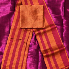 Amara – Pure Tissue Saree in Copper Orange with Rani Pink Stripes