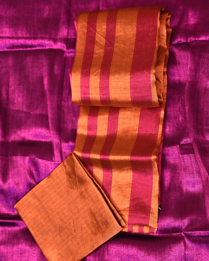 Amara – Pure Tissue Saree in Copper Orange with Rani Pink Stripes