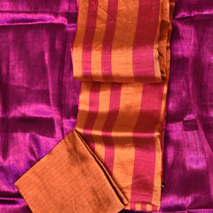 Amara – Pure Tissue Saree in Copper Orange with Rani Pink Stripes