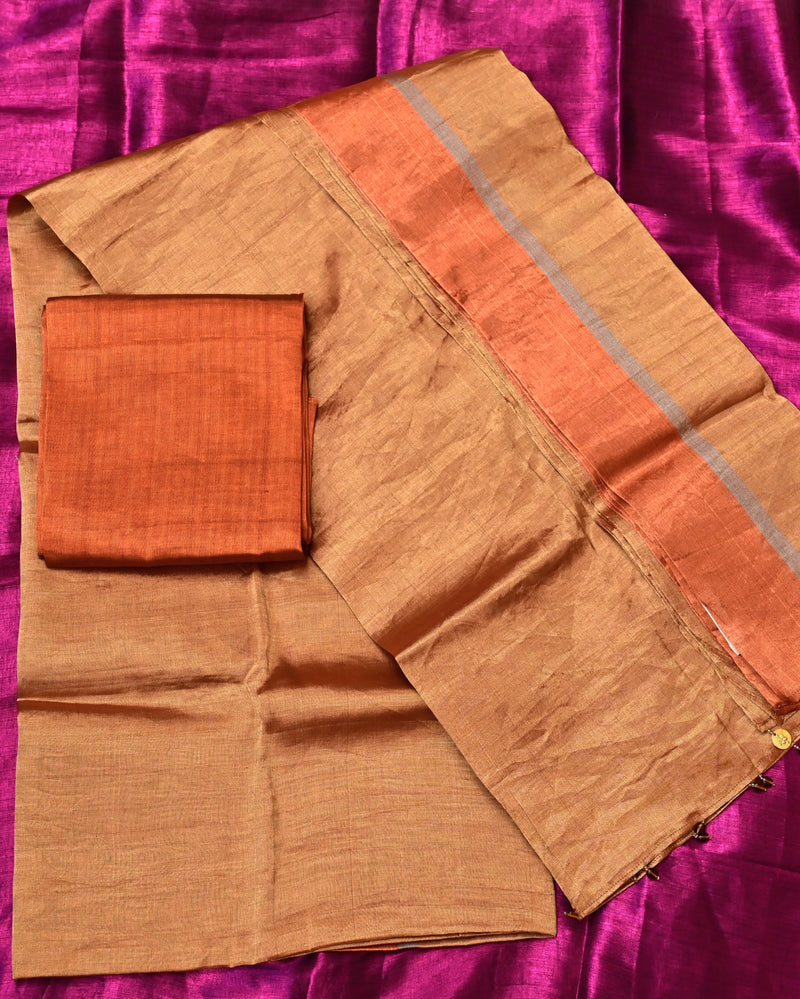 Suvarna – Pure Tissue Saree in Gold with Copper Border