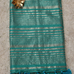 Narangi – Pure Chanderi Silk Saree with Tissue Stripes in Teal