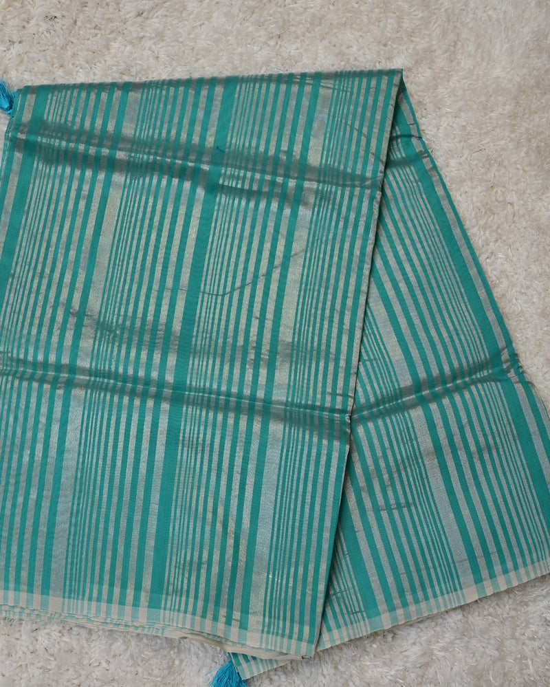 Narangi – Pure Chanderi Silk Saree with Tissue Stripes in Teal