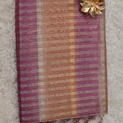 Aasmitha – Pure Chanderi Silk Saree in Mauve and Copper Stripes