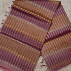Aasmitha – Pure Chanderi Silk Saree in Mauve and Copper Stripes