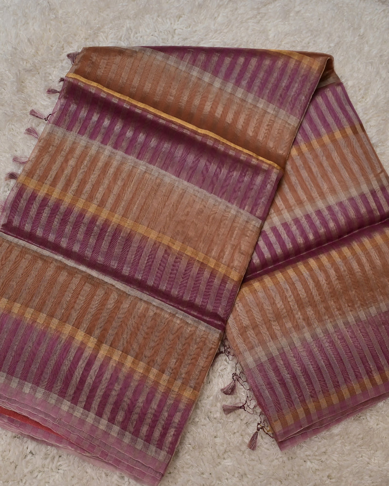 Aasmitha – Pure Chanderi Silk Saree in Mauve and Copper Stripes