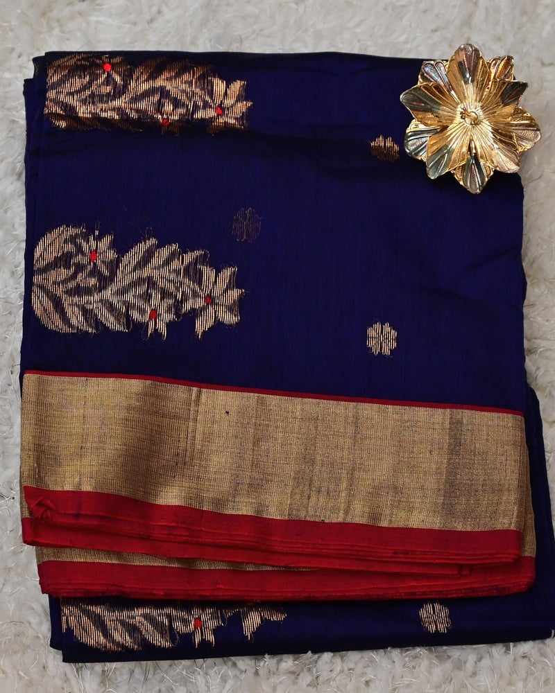 Neelaveni – Pure Chanderi Silk Saree in Royal Blue with Red Border