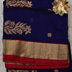 Neelaveni – Pure Chanderi Silk Saree in Royal Blue with Red Border