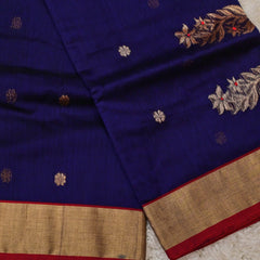 Neelaveni – Pure Chanderi Silk Saree in Royal Blue with Red Border