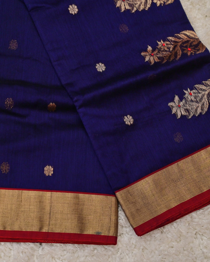 Neelaveni – Pure Chanderi Silk Saree in Royal Blue with Red Border