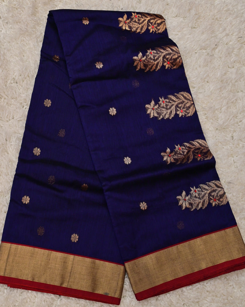Neelaveni – Pure Chanderi Silk Saree in Royal Blue with Red Border