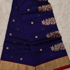 Neelaveni – Pure Chanderi Silk Saree in Royal Blue with Red Border