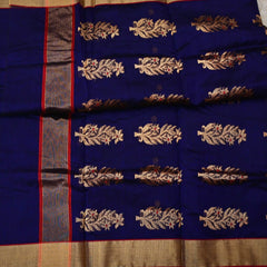 Neelaveni – Pure Chanderi Silk Saree in Royal Blue with Red Border