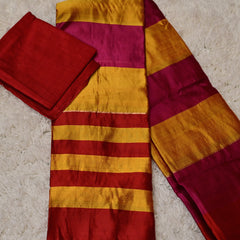 Prarthana – Pure Chanderi Silk Saree in Red, Gold, and Rani Stripes