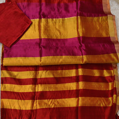 Prarthana – Pure Chanderi Silk Saree in Red, Gold, and Rani Stripes