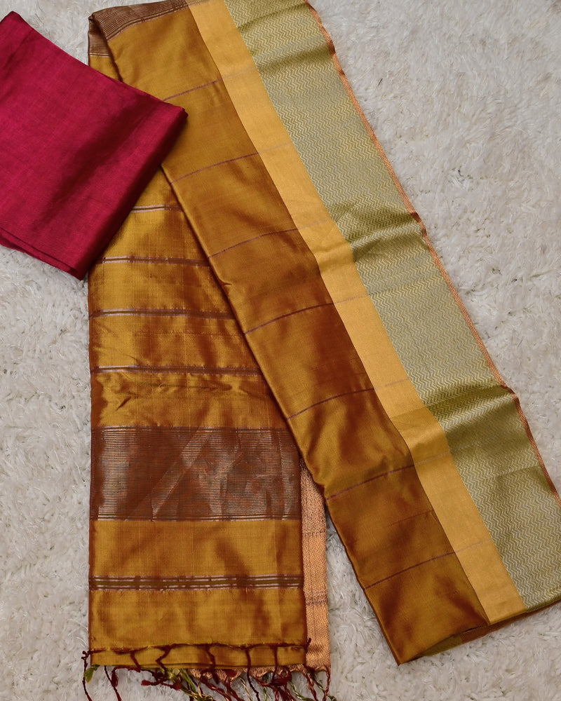 Hasya – Pure Chanderi Silk Saree in Mustard with Zari Border