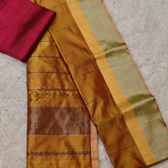 Hasya – Pure Chanderi Silk Saree in Mustard with Zari Border