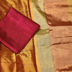 Hasya – Pure Chanderi Silk Saree in Mustard with Zari Border