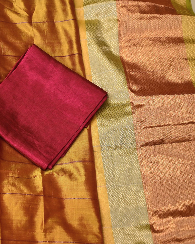 Hasya – Pure Chanderi Silk Saree in Mustard with Zari Border