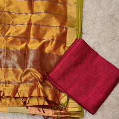 Hasya – Pure Chanderi Silk Saree in Mustard with Zari Border