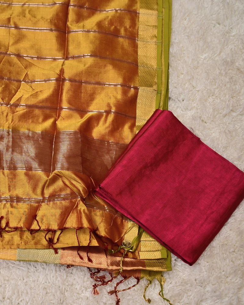 Hasya – Pure Chanderi Silk Saree in Mustard with Zari Border