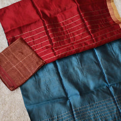 Aruna – Pure Chanderi Silk Saree in Red and Teal Blue