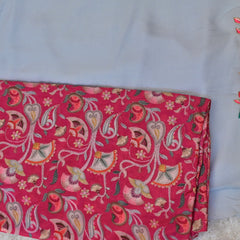 Anaya – Chiffon Saree in Powder Blue with Embroidered Pink Blouse