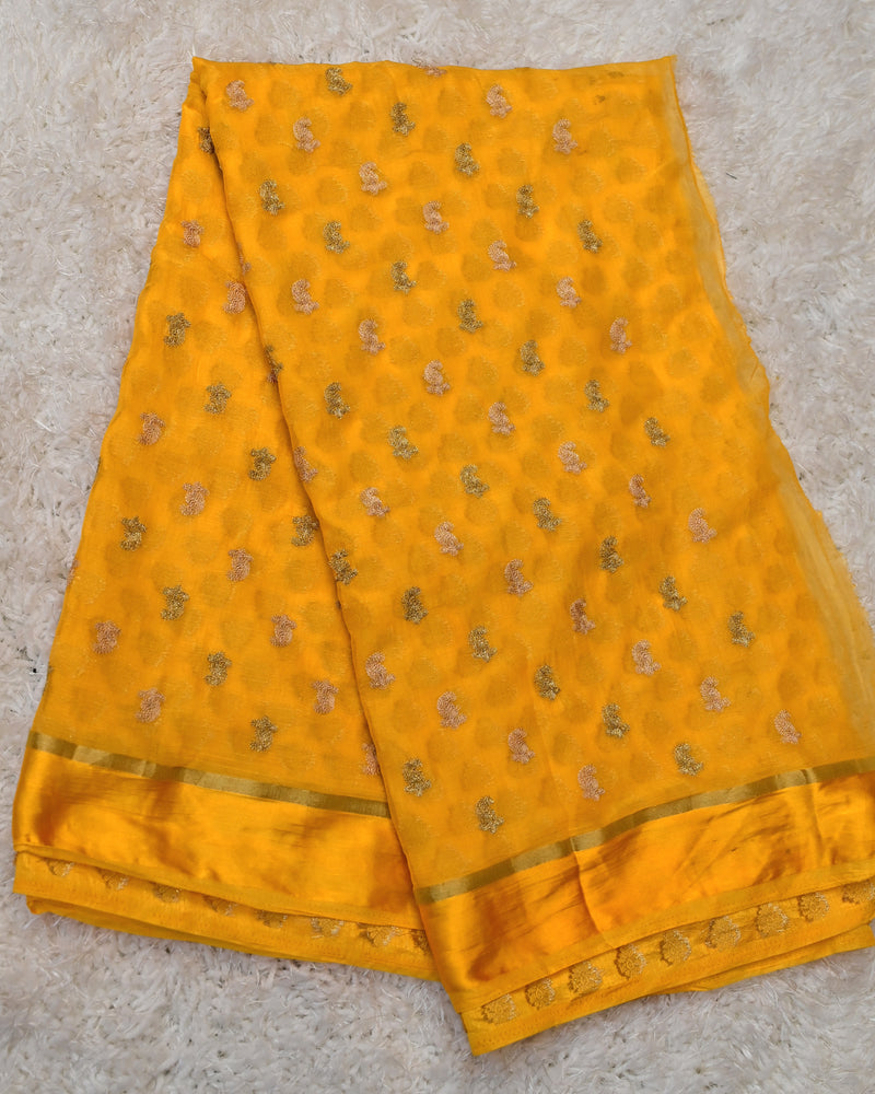Kavi – Chiffon Saree in Yellow with Crepe Brocade Blouse