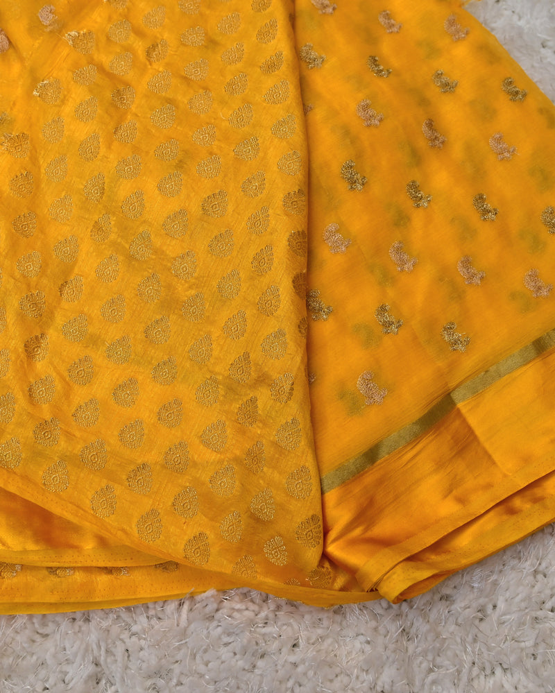 Kavi – Chiffon Saree in Yellow with Crepe Brocade Blouse