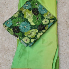 Samara – Pure Chiffon Saree in Yellow-Green with Embroidered Green Blouse