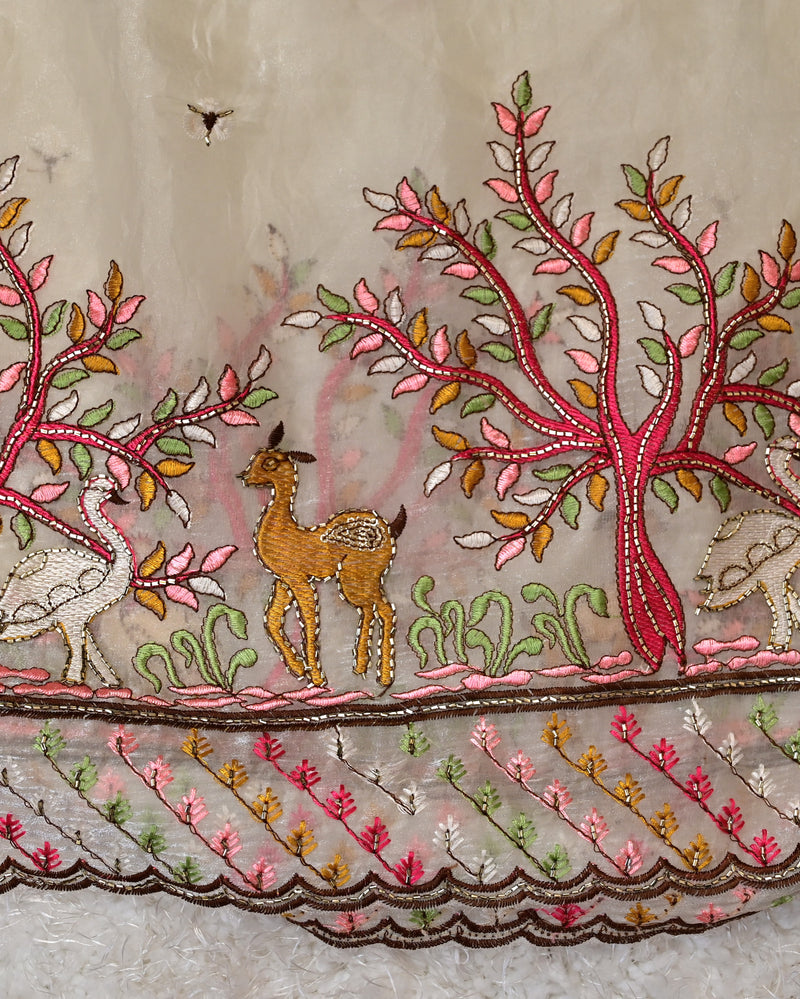 Suvi– Green Shaded Pure Chiffon Saree with Embroidered Tissue Blouse