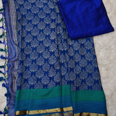 Neel Tara – Pure Chiffon Saree in Royal Blue with Raw Silk Blouse