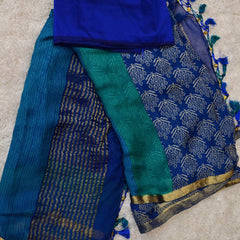 Neel Tara – Pure Chiffon Saree in Royal Blue with Raw Silk Blouse