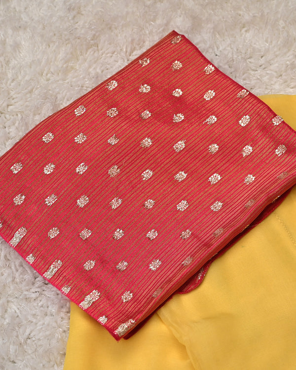 Kanaka Pushpa – Pure Chiffon Saree in Sunshine Yellow with Pink Brocade Blouse