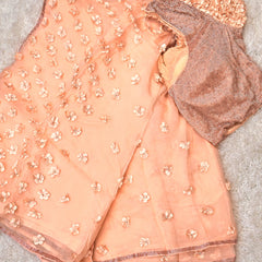 Aaral – Pure Organza Saree in Peach with Designer Blouse
