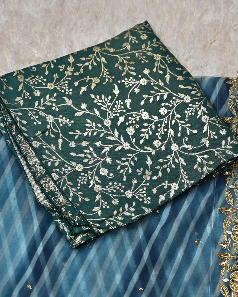 Reyi-Pure Organza Saree in Blue with Banarasi Blouse