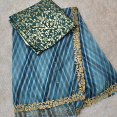 Reyi-Pure Organza Saree in Blue with Banarasi Blouse