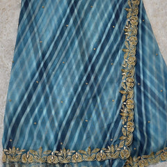 Reyi-Pure Organza Saree in Blue with Banarasi Blouse