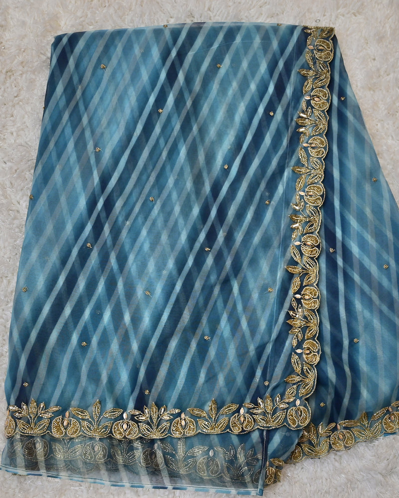 Reyi-Pure Organza Saree in Blue with Banarasi Blouse