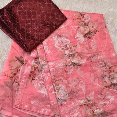 Ruhaani – Pure Organza Saree in Rose Pink with Wine Blouse