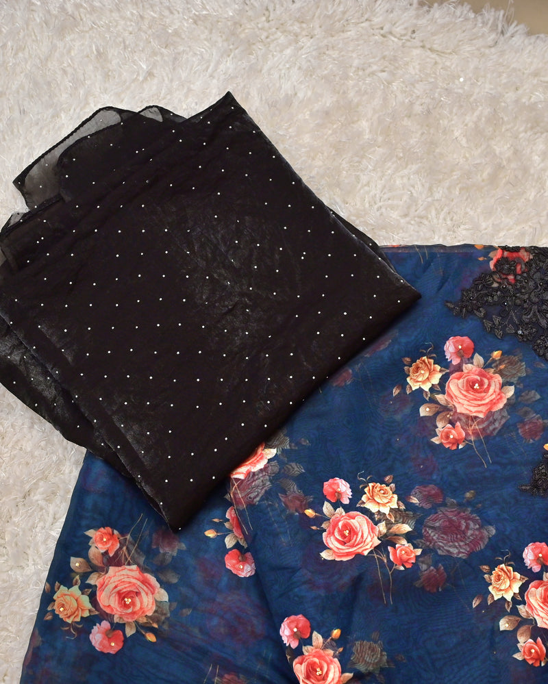 Nayantara – Pure Organza Saree in Midnight Blue with Space Silk Blouse