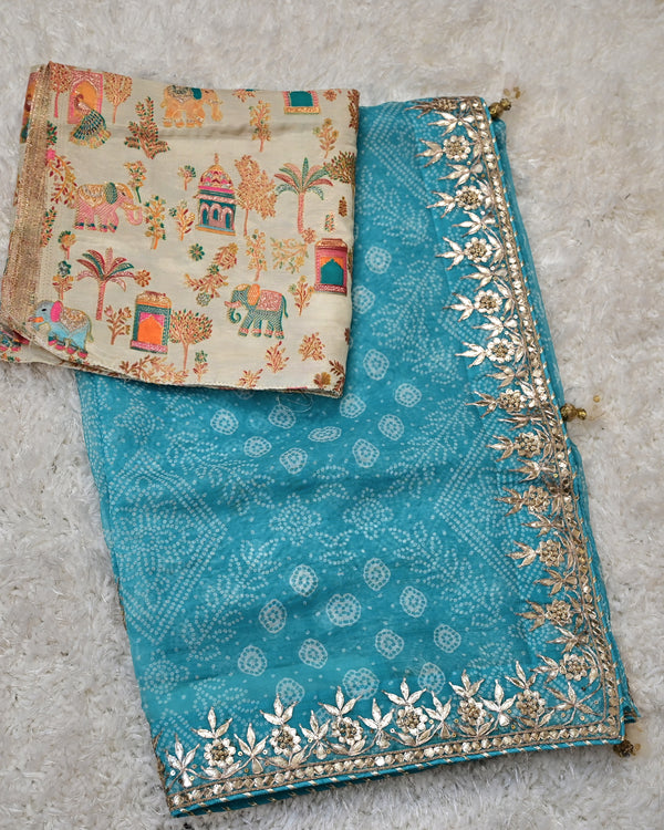 Anu – Sky Blue Organza Saree with Statement Brocade Blouse