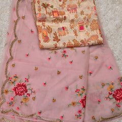 Anubhuti-Embroidered Organza Saree in Soft Pink with Statement Blouse
