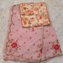 Anubhuti-Embroidered Organza Saree in Soft Pink with Statement Blouse