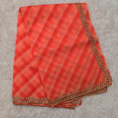 Pravsu – Pure Organza Saree in Coral Checks with Embroidered Blouse