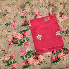 Samriddhi – Pure Satin Saree with Net Border and Embroidered Blouse