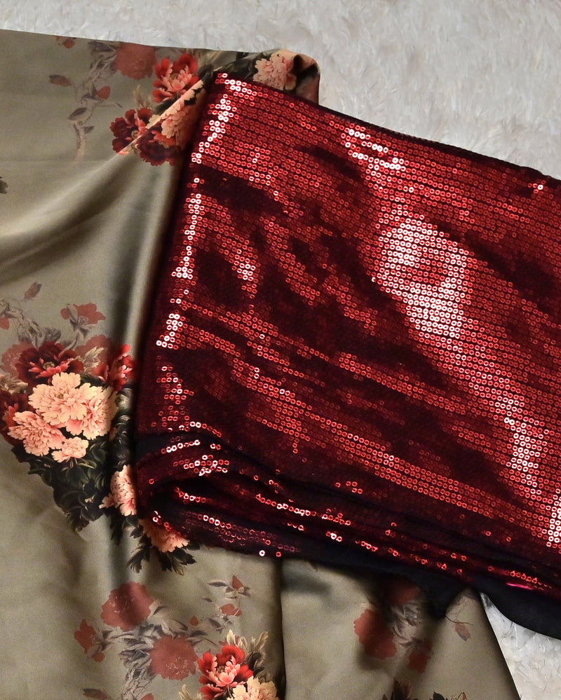 Vinni– Satin Saree with Ruffled Border and Contrast Sequin Blouse