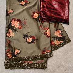 Vinni– Satin Saree with Ruffled Border and Contrast Sequin Blouse